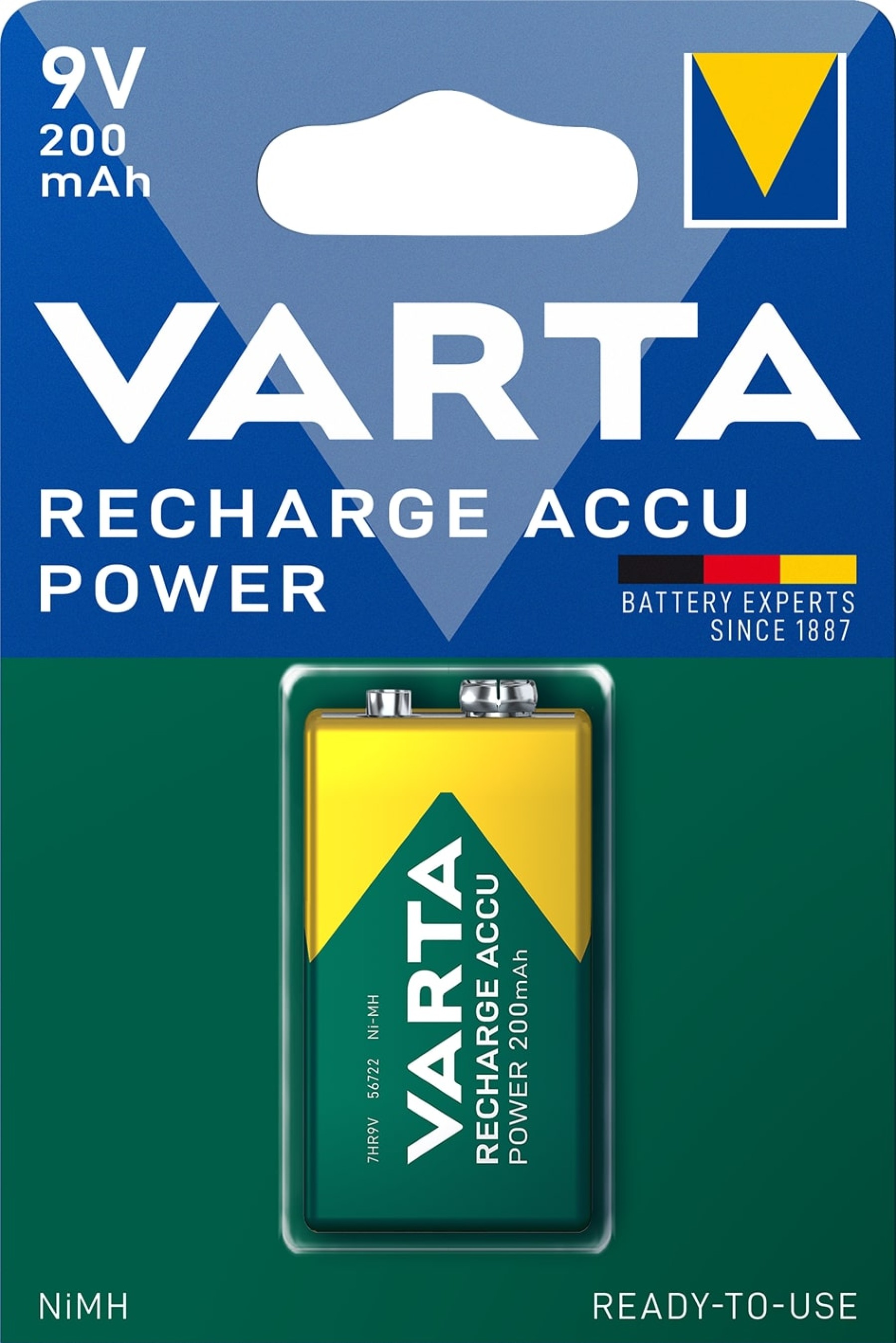 VARTA Rechargeable 9V Batteries 200mAh Pack of 1 